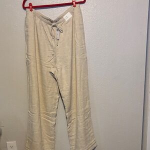Zara Lightweight Drawstring Linen-Blend Pants in Cream size XL